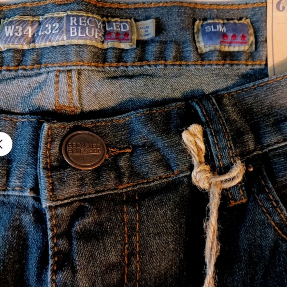 Recycled Blues mens Jeans 34 x 32 Slim Straight Stretch Denim Indigo Blue 120382 - Picture 10 of 12